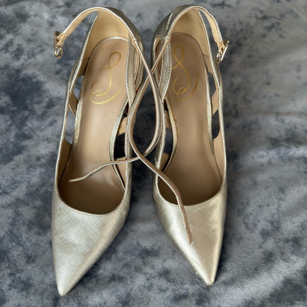 Sam Edelman Adelisa Gold Leaf Pointed Toe Heels